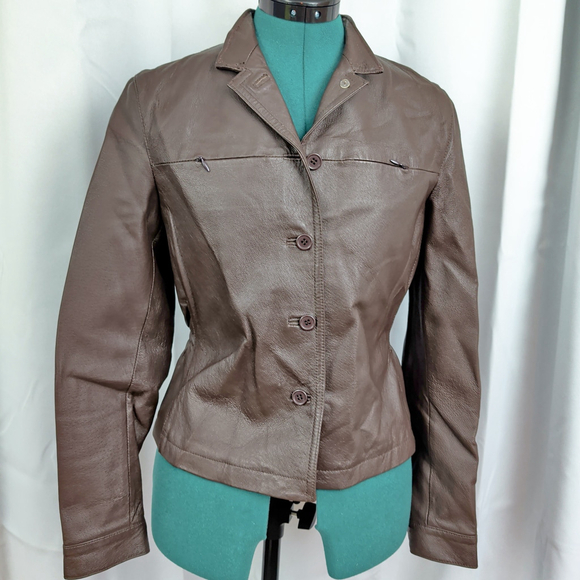 Newport News Jackets & Blazers - Vintage Ladies' Scrunch Waist Brown Leather Jacket 4
